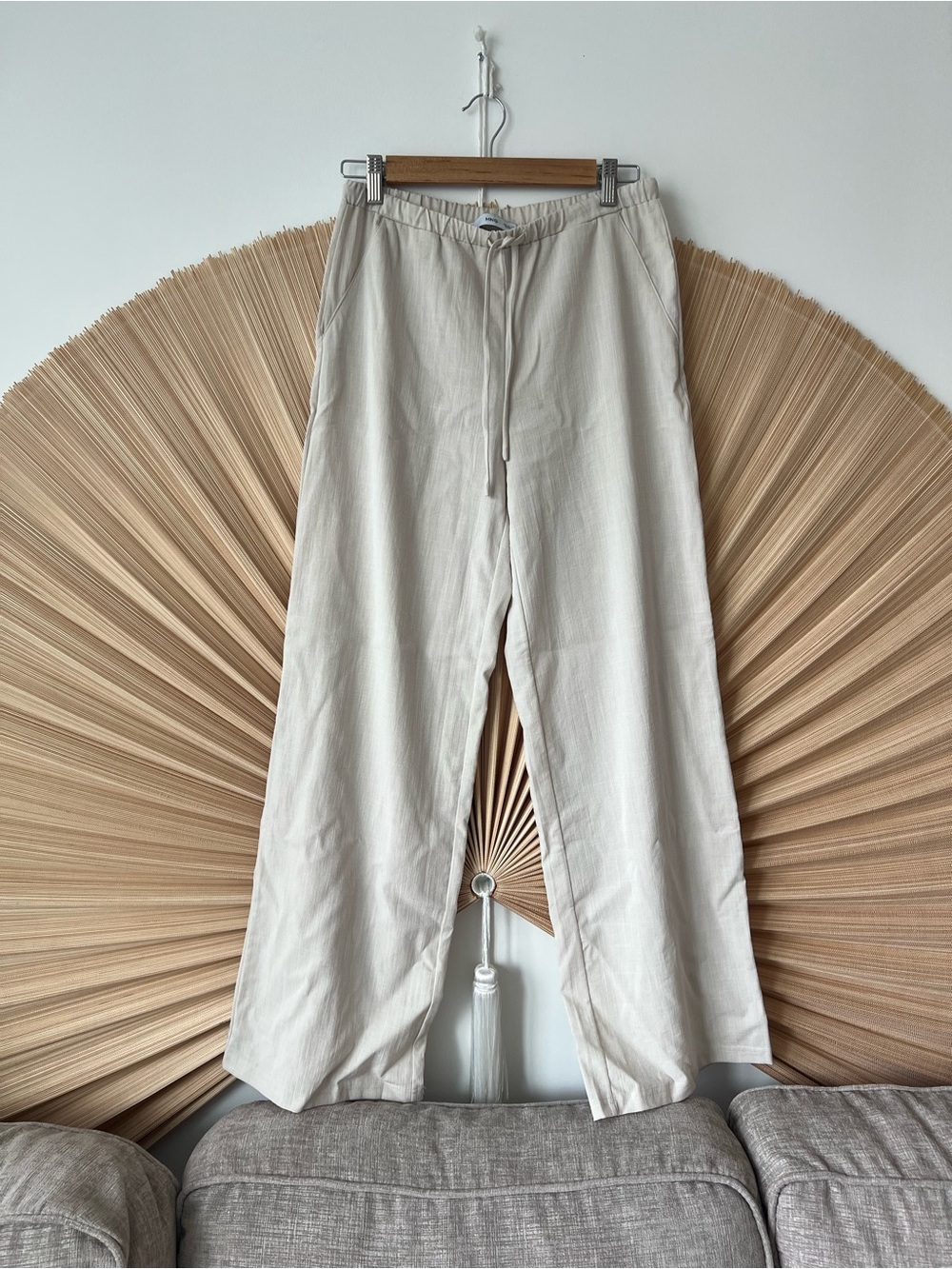 Mango Women’s Light Beige Drawstring Linen Blend Pants